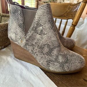 Toms snake print booties. EUC size 7